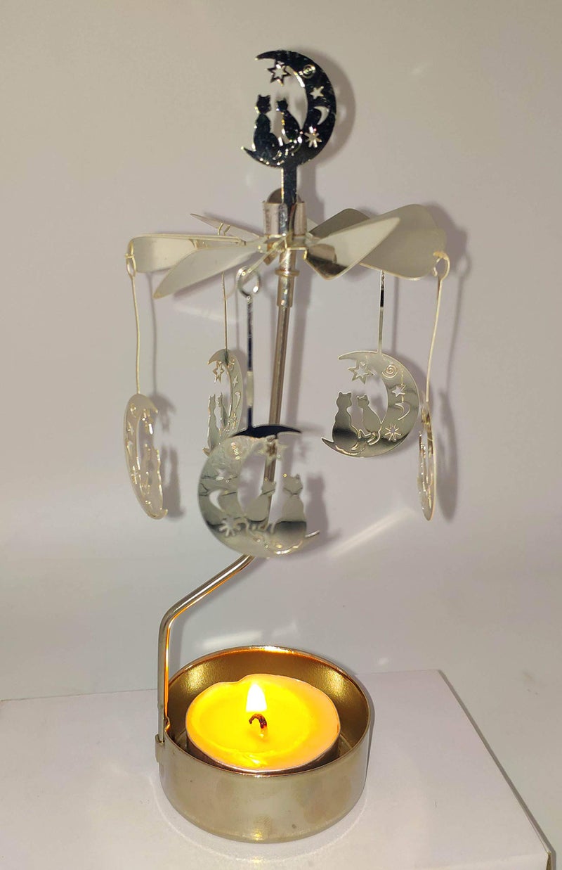 HOKHBCW Rotary Candle Holder Spinning Candleholder Metal Small Gift (Moon+cat) - Image 3
